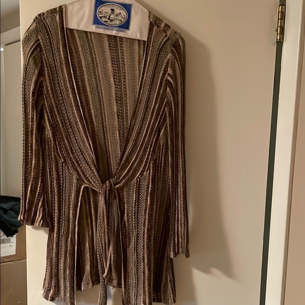 NIC+ZOE Open Knit Brown and Cream Top